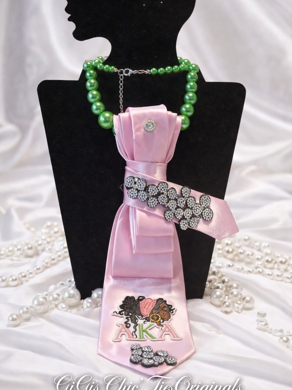 GiGi's Chic' Statement Tie Originals "AKA" Pink & Green Pink Angel Tie